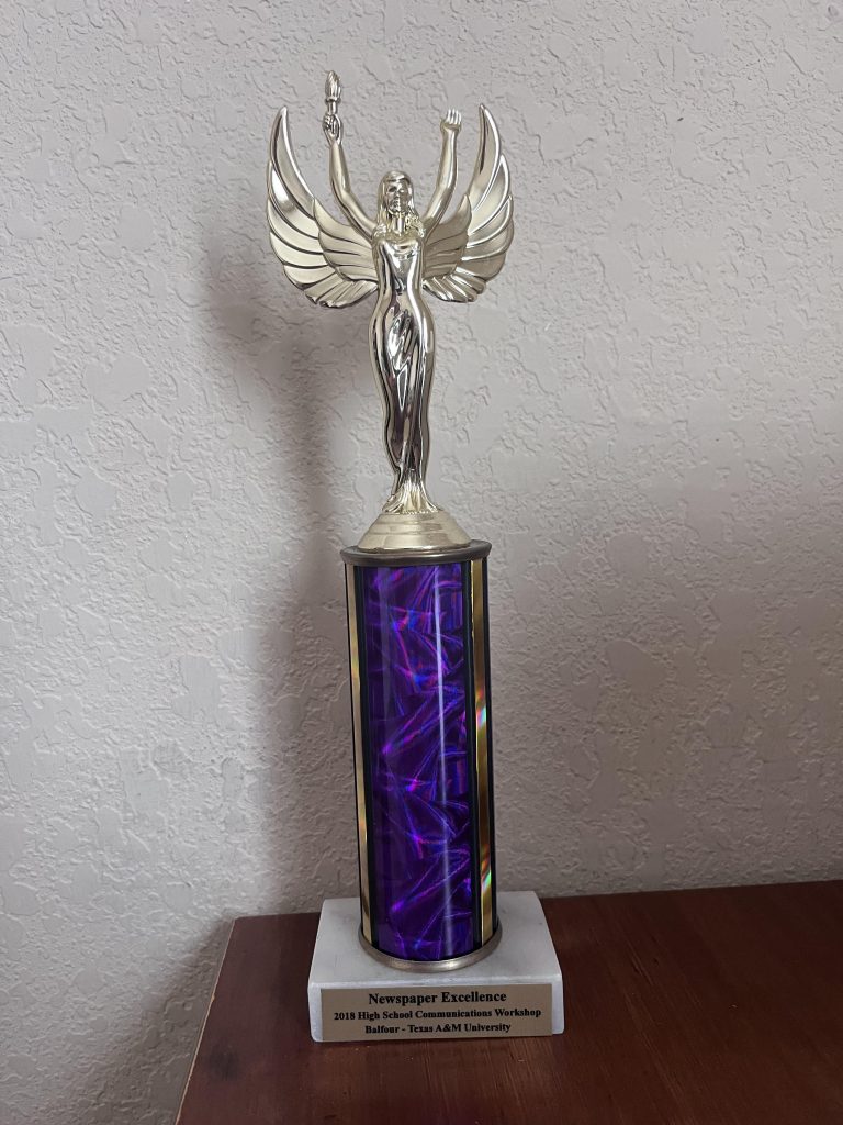 Newspaper Excellence Award I won in 2018 from the Balfour Workshop held at Texas A&M University